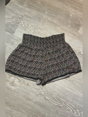 No Boundaries Black & White Smocked High-Waist Printed Shorts